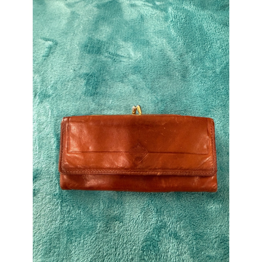 Princess Gardner Vintage Brown Leather Kiss Lock Tri Fold Clutch Organizer